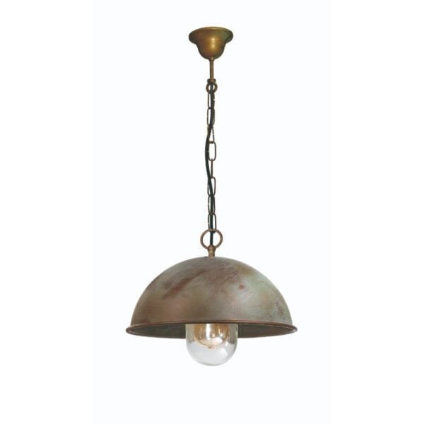 Kettinglamp met schaal 30cm. Verkoperd messing.