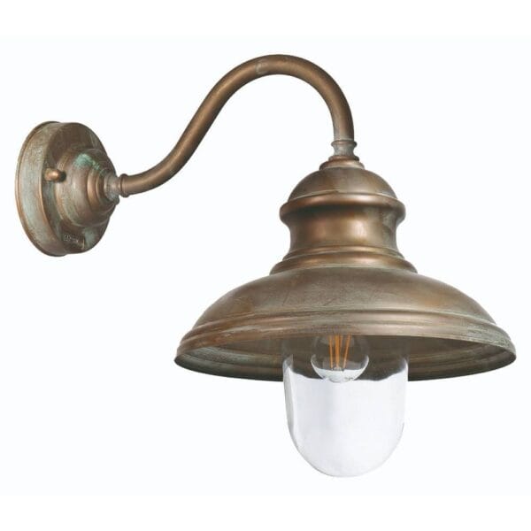 Wandlamp, gebogen arm. Verkoperd messing.