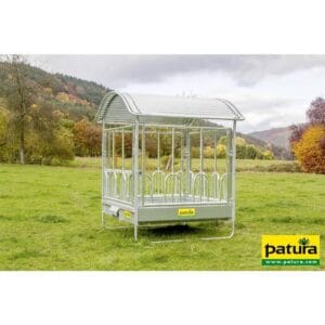 Professionele vierkante ruif met Universeel  voerhek en dak 2,00 x 2,05 m