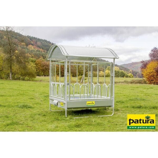 Professionele vierkante ruif met Universeel  voerhek en dak 2,00 x 2,05 m